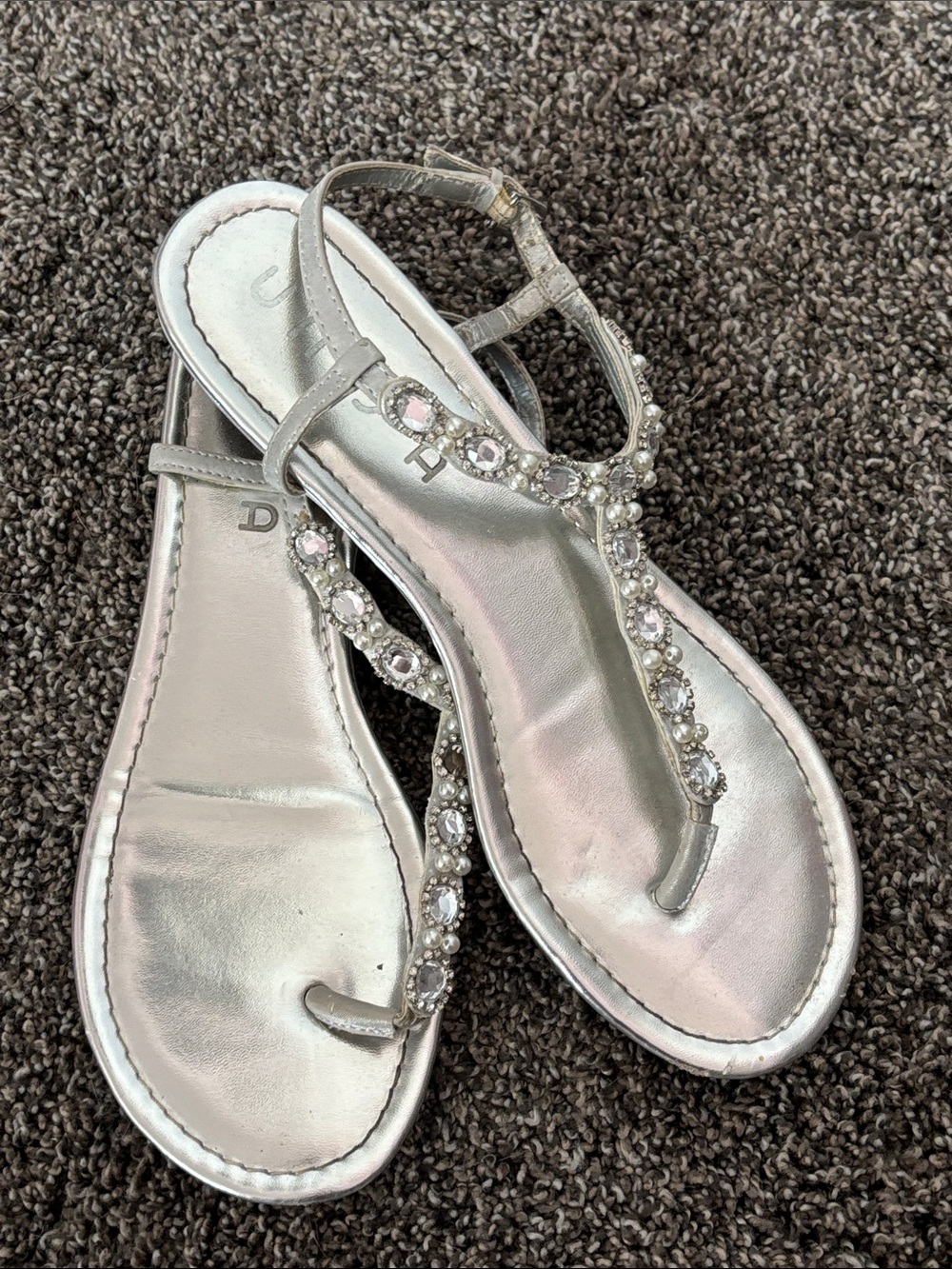 Unisa Silver Jeweled T-Strap Sandals